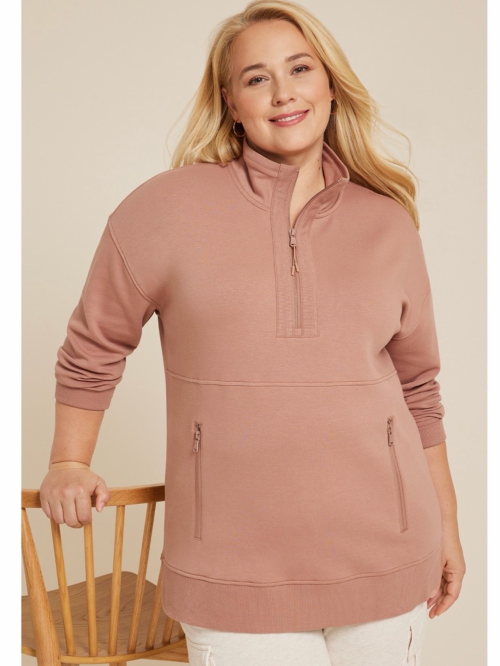 Women’s  burnt tan Half-Zip Sweater